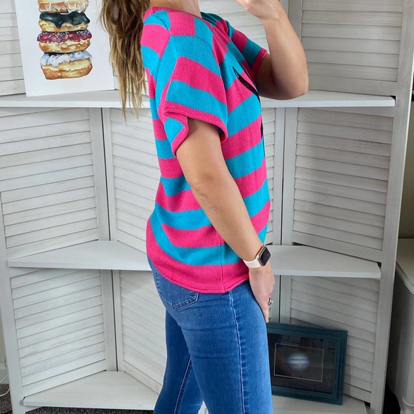 Spider Gwen blue and pink striped sweater Medium - Picture 2 of 9